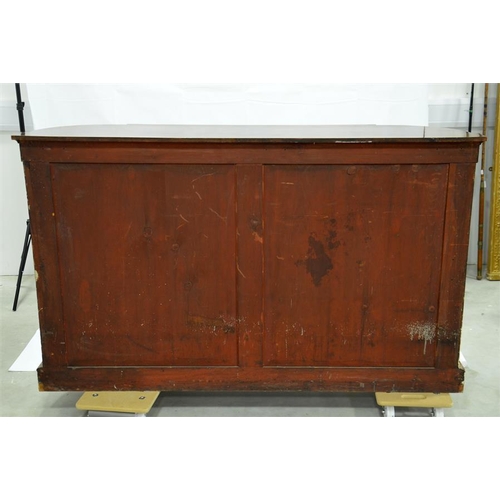 193 - A Victorian inlaid burr walnut credenza, central pair of mirrored doors flanked by bowed glazed door... 