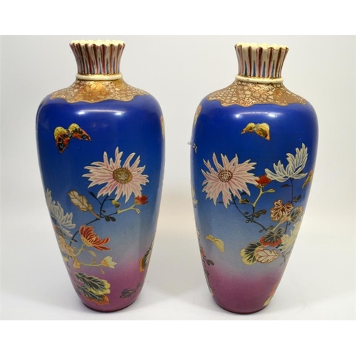 28 - A large pair of Japanese Satsuma vases, early 20th century, shouldered form, painted in the round wi... 