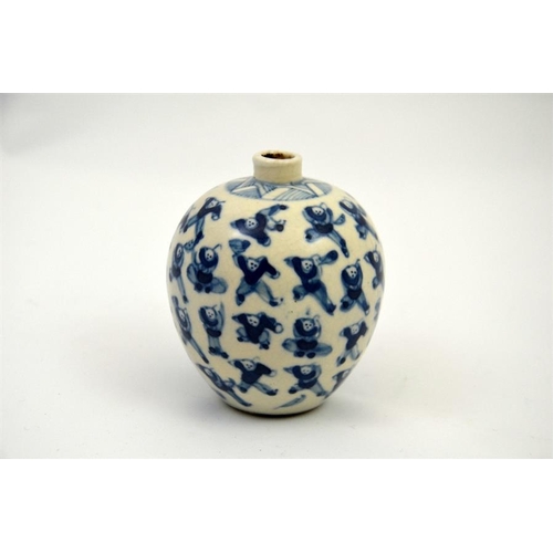 30A - A Chinese blue and white miniature vase, Thousand Boys design, Kangxi mark, 7.5cm high