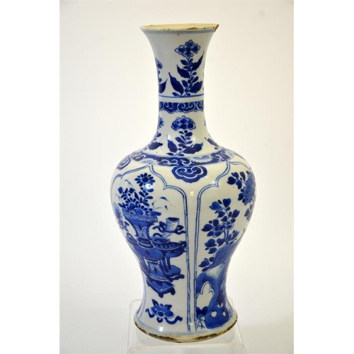 32 - A Chinese Kangxi blue and white vase, probably of the period, necked inverse baluster form, alternat... 