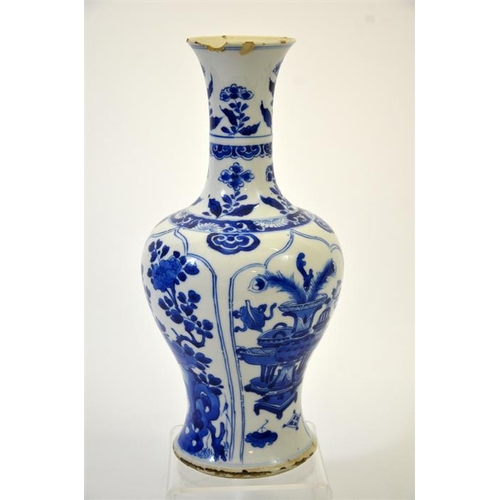 32 - A Chinese Kangxi blue and white vase, probably of the period, necked inverse baluster form, alternat... 