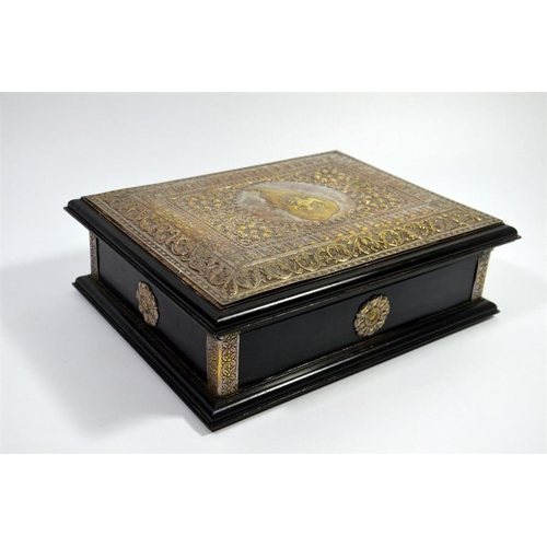 37 - A commemorative ebonised casket for the 'Ceylon Tea Centenary 1867 - 1967' with white metal mounts, ... 