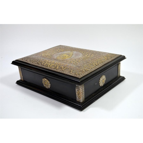 37 - A commemorative ebonised casket for the 'Ceylon Tea Centenary 1867 - 1967' with white metal mounts, ... 