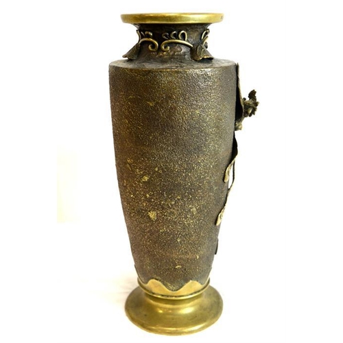 54 - A Japanese bronze vase, relief decorated with a phoenix bird, height 34cm