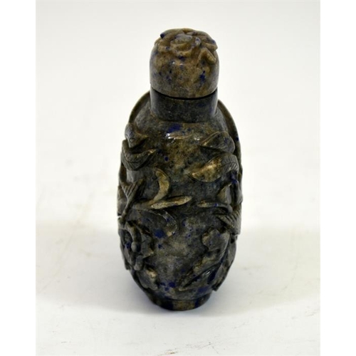 63 - A Chinese carved Lapis snuff bottle, bird of paradise and foliate design