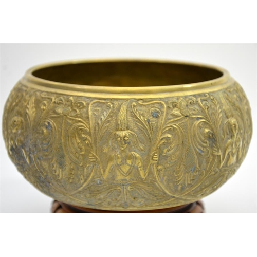 79 - An Indian gilt brass cast bowl, together with niello white metal baluster vase and covered pot, bowl... 