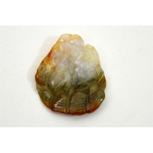 80 - A Chinese carved jade or agate pendant, fish and leaf design, 4cm long, together with a Japanese bro... 