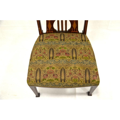 204 - An arts and crafts J.S. Henry inlaid mahogany nursing chair, with original brocade fabric. Height 88... 