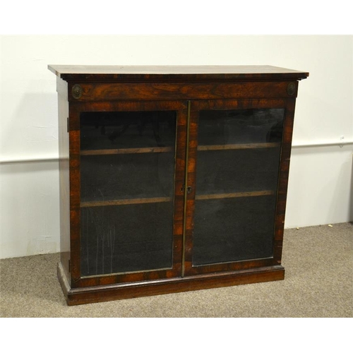 243 - A William IV rosewood glazed bookcase, circa 1835, two adjustable shelves, with Neoclassical roundel... 