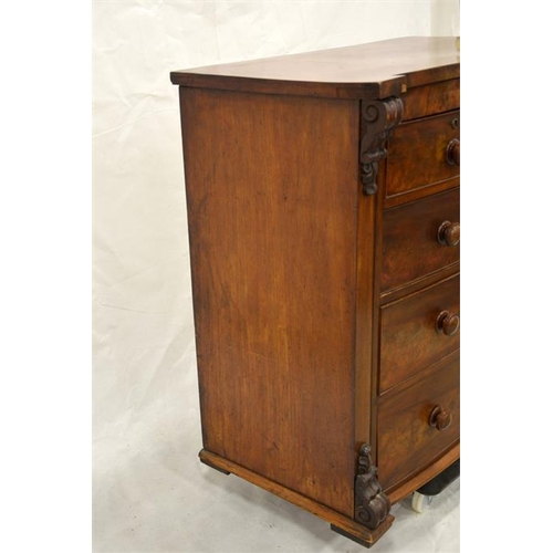 259 - A William IV mahogany bow fronted chest of two short over three long drawers, acanthus moulded brack... 