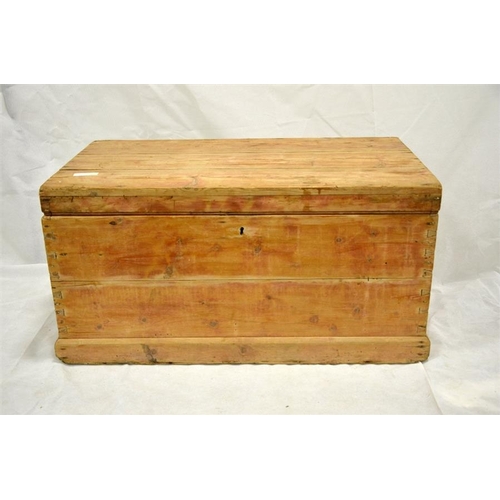 266 - A Victorian washed pine blanket chest, plank construction with iron handles, 91cm wide, 46cm high, 5... 