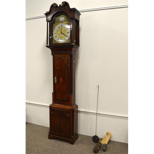 280 - A George III oak and mahogany cross banded longcase clock, F Careswell, Shrewsbury, brass dial below... 