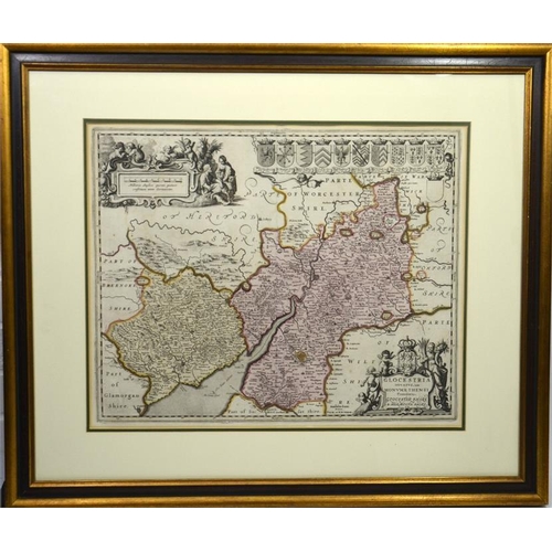 286 - Jan Jansson map of Gloucestershire and Monmouthshire from Milliaria Anglica, circa 1646, together wi... 