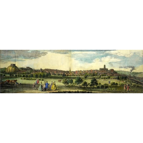 287 - Nathan Buck, South Prospect of Nottingham, etching in colours, 1743, framed