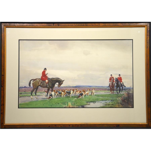 358 - † John Sanderson-Wells (British, 1872-1955), An Early Meet, watercolour, signed, 38cm x 62cm, framed