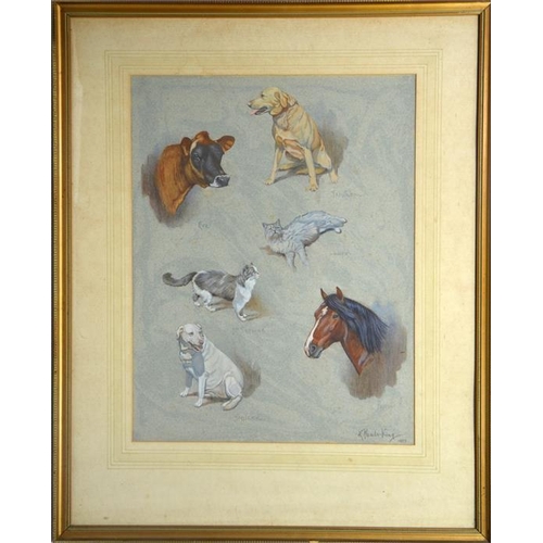 363 - † Eric Meade-King (British, 1911-1987), Family Pets, watercolour, signed and dated 1977, 48cm x 37cm... 