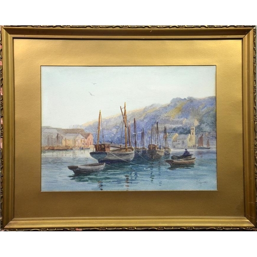 382 - † H. Callen (20th century), Sundown Looe Harbour, watercolour, signed, 25cm x 35cm, framed