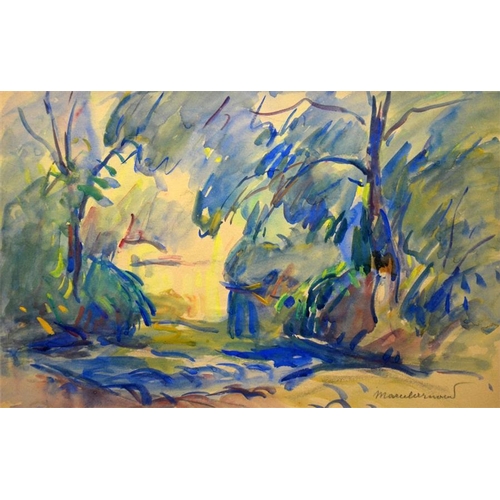 386 - † Amadia Julian Marcel-Clemont (20th century), An Impressionist Wooded River Landscape, watercolour,... 