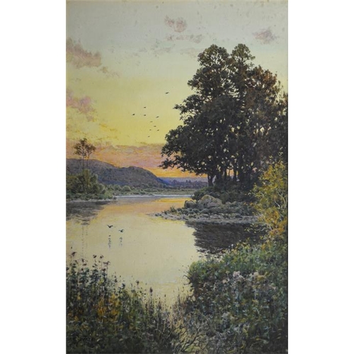 389 - Arthur Suker (British, 1857-1902), Evening On The River Dee, watercolour, signed, 29cm x 46cm, frame... 