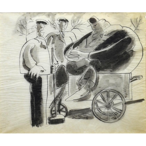 392 - † John Melville (British, 1902-1986), The Dustcart, pen and ink on tissue, unsigned, 26cm x 31cm, fr... 