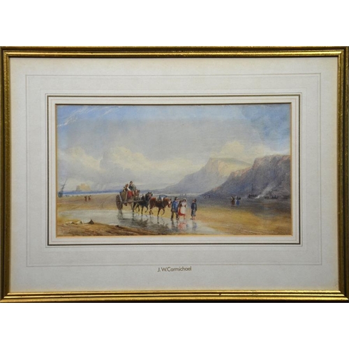 395 - John Wilson Carmichael (British, 1800-1868), Bringing Ashore, watercolour, signed, 18cm x 31cm, fram... 