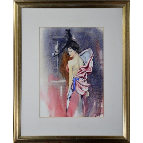 397 - Richard Whyley (20th century), The Posh Frock, mixed media, signed, 35cm x 25cm, framed