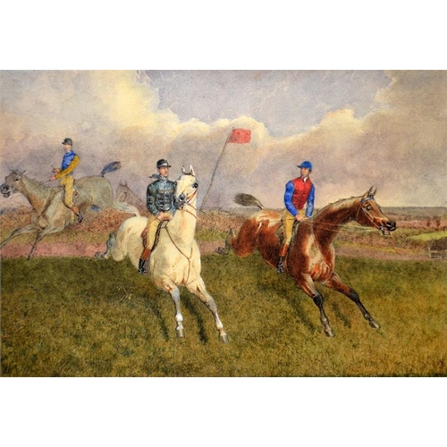 401 - T.H. Mew (British, 19th century), Steeplechasing, watercolour, signed, titled and dated 1864, 17cm x... 