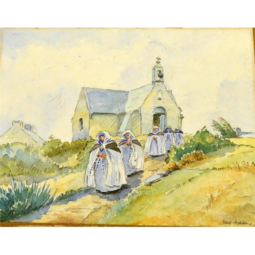 405 - † Ethel Gabain (1883-1950), Nuns in Procession, watercolour, signed, 27cm x 35, unframed