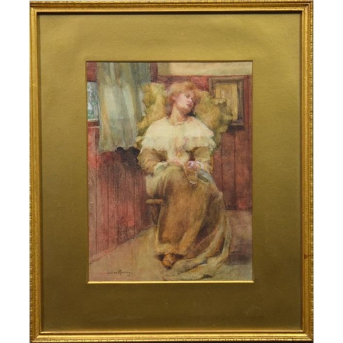 406 - Lilian Rowney (British, fl.1893-1934), A Seated Young Woman, watercolour, signed, 23cm x 17cm, frame... 