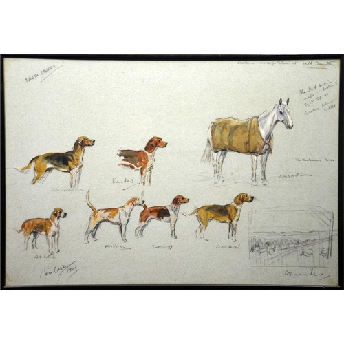 411 - † Tom Carr (British, 1912-1977), The North Staffs Fox Hounds, watercolour, signed and dated 1967, in... 