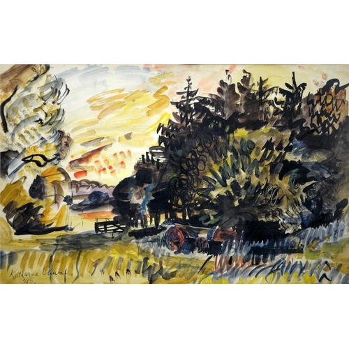 419 - † Katherine Church (1910-1995), Landscape with Woodland and Cart, watercolour, signed and dated [19]... 