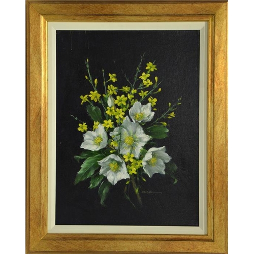 425 - † Elizabeth Bridge (British, 1912-1996), Orchids, oil on board, signed, 39cm x 28cm, framed