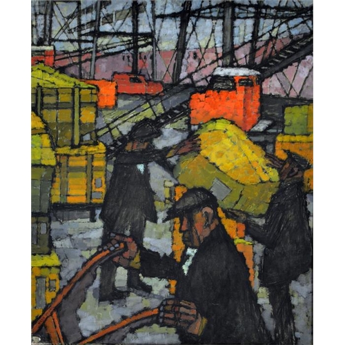 426 - † Jean Young (British, 1914-1995), Unloading At The Docks, oil on canvas, signed, 75cm x 62cm, frame... 