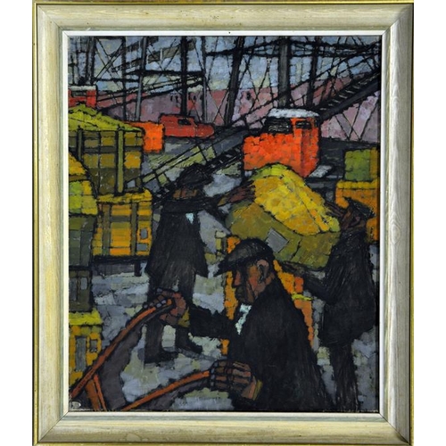 426 - † Jean Young (British, 1914-1995), Unloading At The Docks, oil on canvas, signed, 75cm x 62cm, frame... 