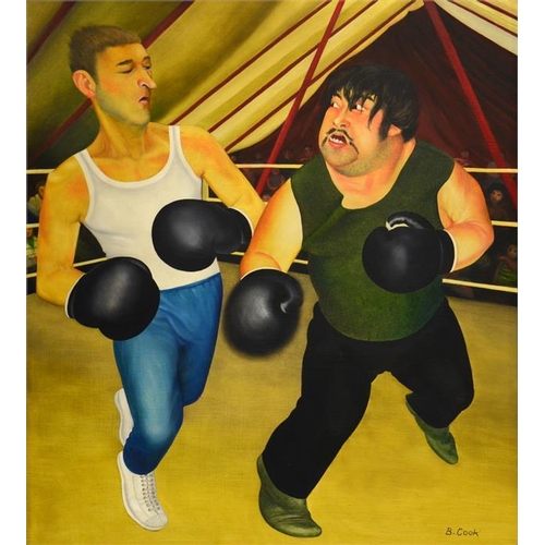 441 -  Beryl Cook (British, 1926-2008), Knockout, oil on board, signed lower right, 66cm x 59cm, framed  ... 