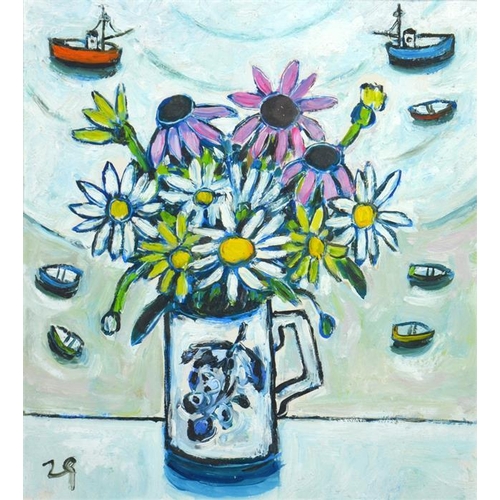 458 -  Joan Gillchrest (1918-2008), Daisies in a Jug, oil on canvas, signed, 26cm x 23cm, framed