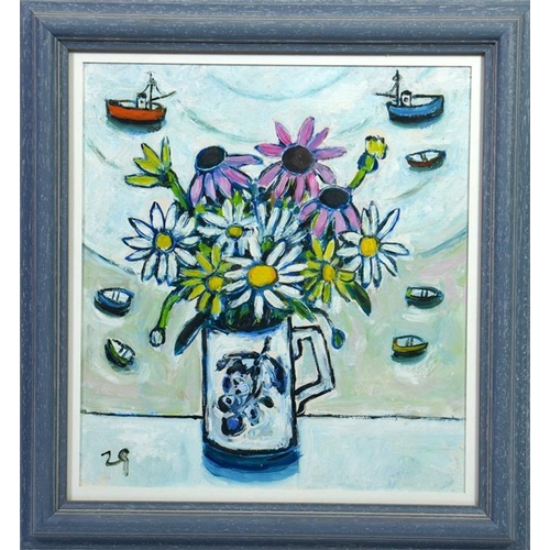 458 -  Joan Gillchrest (1918-2008), Daisies in a Jug, oil on canvas, signed, 26cm x 23cm, framed