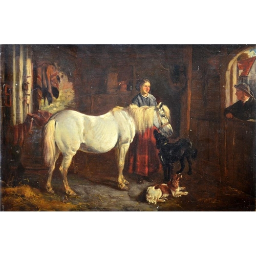 463 - John Wheeler (British,1821-1903), The Old Gray Pony, oil on board, monogrammed and titled, 30cm x 46... 