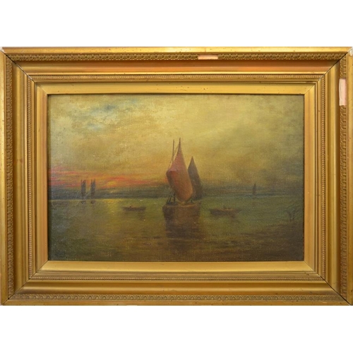 465 - 19th Century School, Marine Scene with Ships, oil on canvas, unsigned, 31cm x 46cm, framed