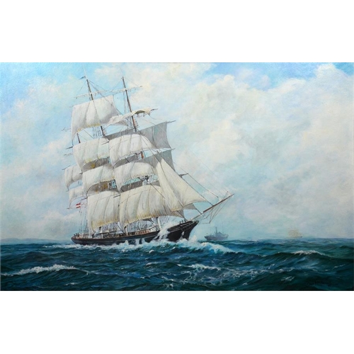 471 -  David McCarroll, Lurns - Three Masted Schooner, oil on board, signed and dated 93, 60cm x 92cm, fr... 