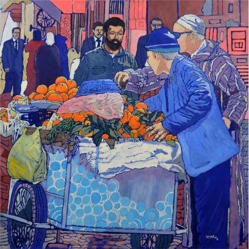 472 -  Anne Blankson-Hemans (b.1960), Oranges At The Souk, oil on canvas, signed, 85cm x 85cm, unframed