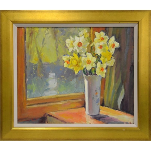 479 -  Edward Noott (British, b.1963), Daffodils in the Window, oil on canvas, signed, 49cm x 59cm, frame... 