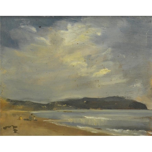 494 - 20th Century School, Coastal Beach Scene with Figures, oil on canvas board, signed indistinctly, 24c... 