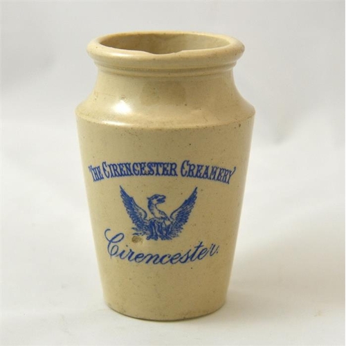 503 - A large blue print cream jar from the Cirencester Creamery 12cm high.