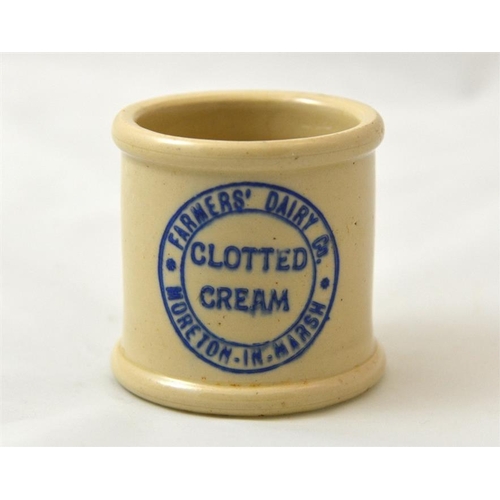 510 - A cylinder cream pot from the Farmer's Dairy Co, Moreton-in-Marsh 7cm high.