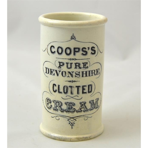 514 - A cylinder cream pot for Coops's Pure Devonshire Clotted Cream 12cm high.