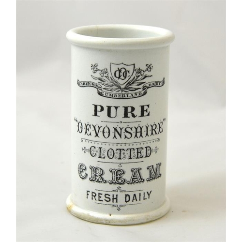 515 - A cylinder cream pot from Carrick's Cumberland Dairy 12cm high.