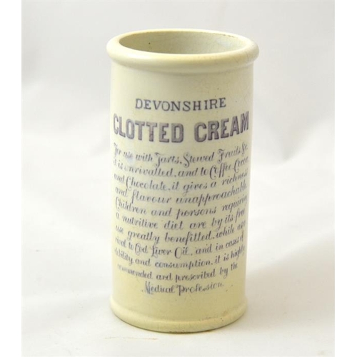 519 - A mauve print cylinder cream pot from the Reading Dairy Co 13cm high.