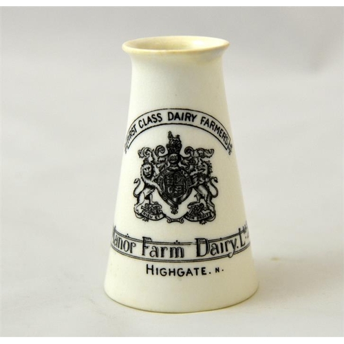 532 - A coalport churn advertising the Manor Farm Dairy 7.7cm high.