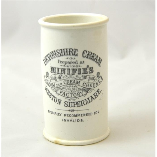 542 - A large size cylinder cream pot from Minifies, Weston-super-Mare 12.5cm high.